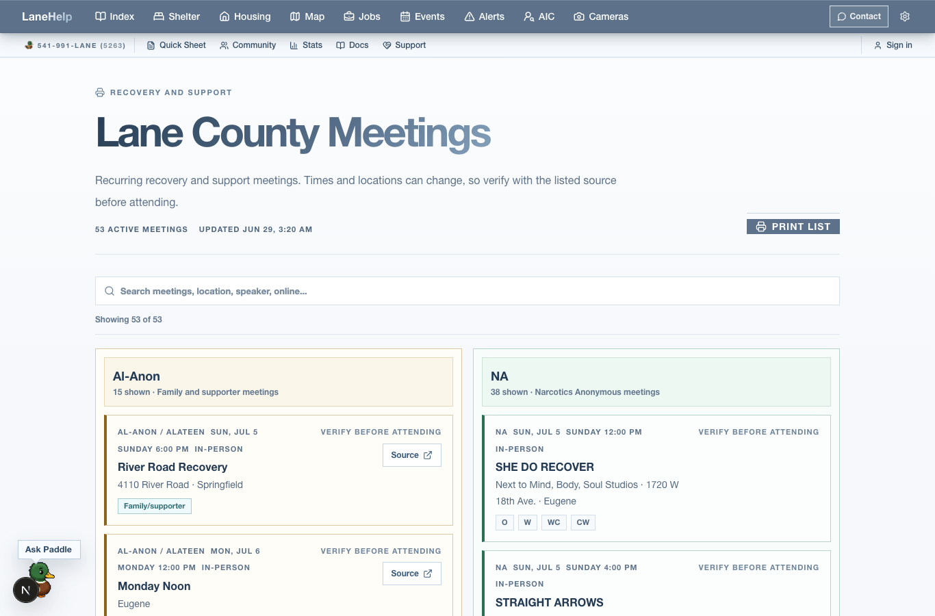 LaneHelp meetings desktop screenshot
