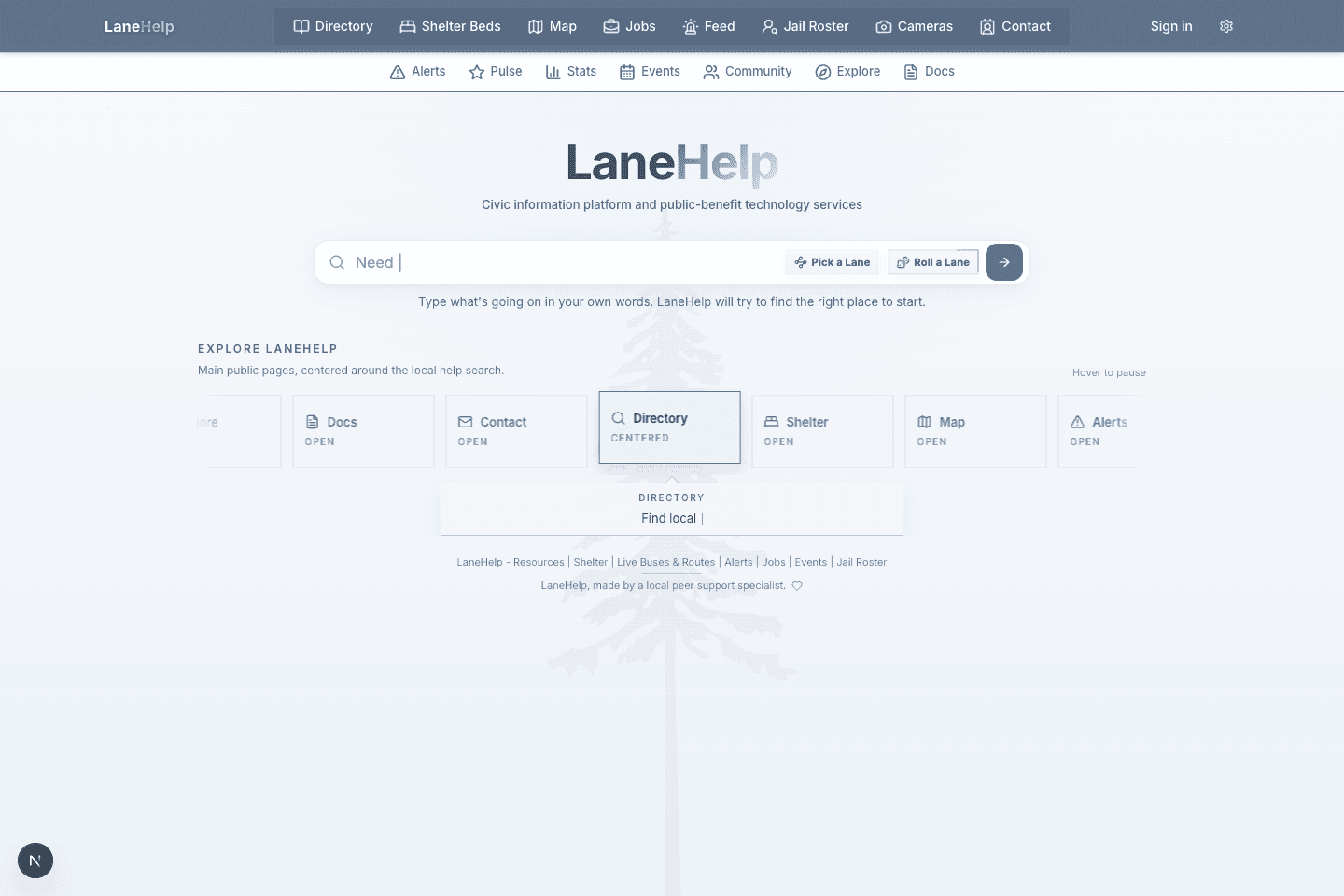 LaneHelp home desktop screenshot