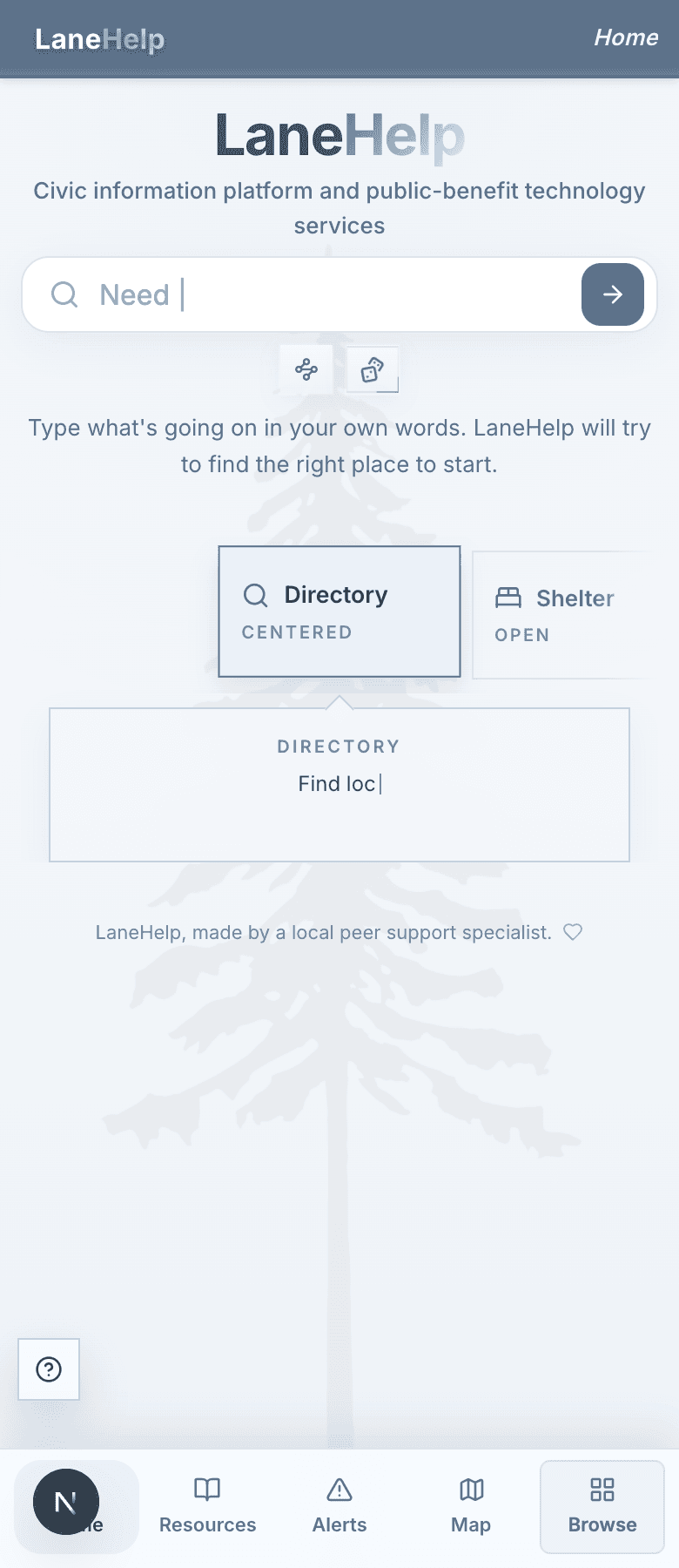 LaneHelp home mobile screenshot